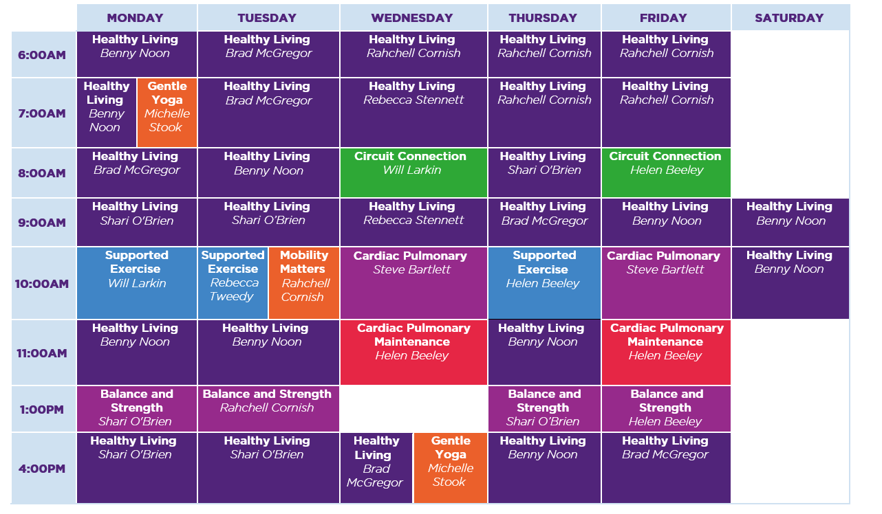 Class schedule UQ Healthy Living